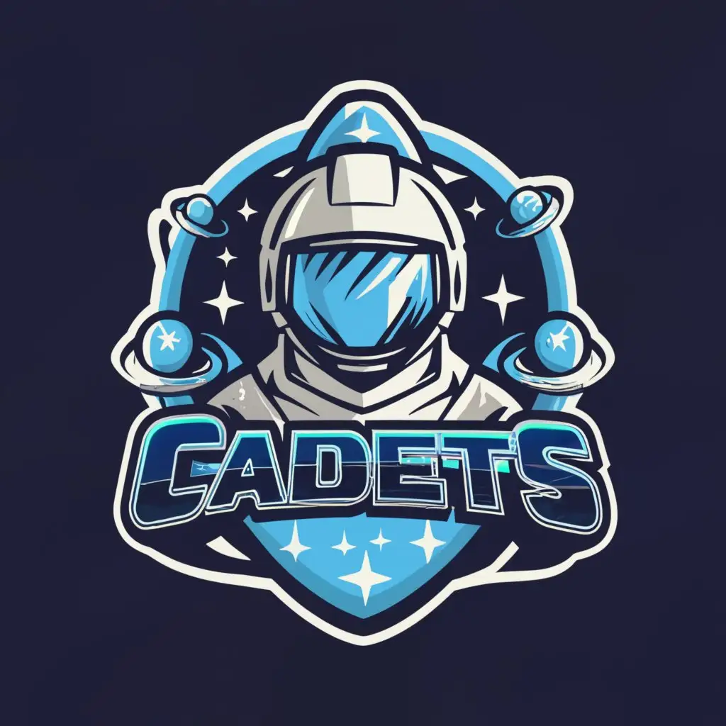 a logo design,with the text "cadets", main symbol:astronaut helmet / space planet environment,complex,be used in Sports Fitness industry,clear background