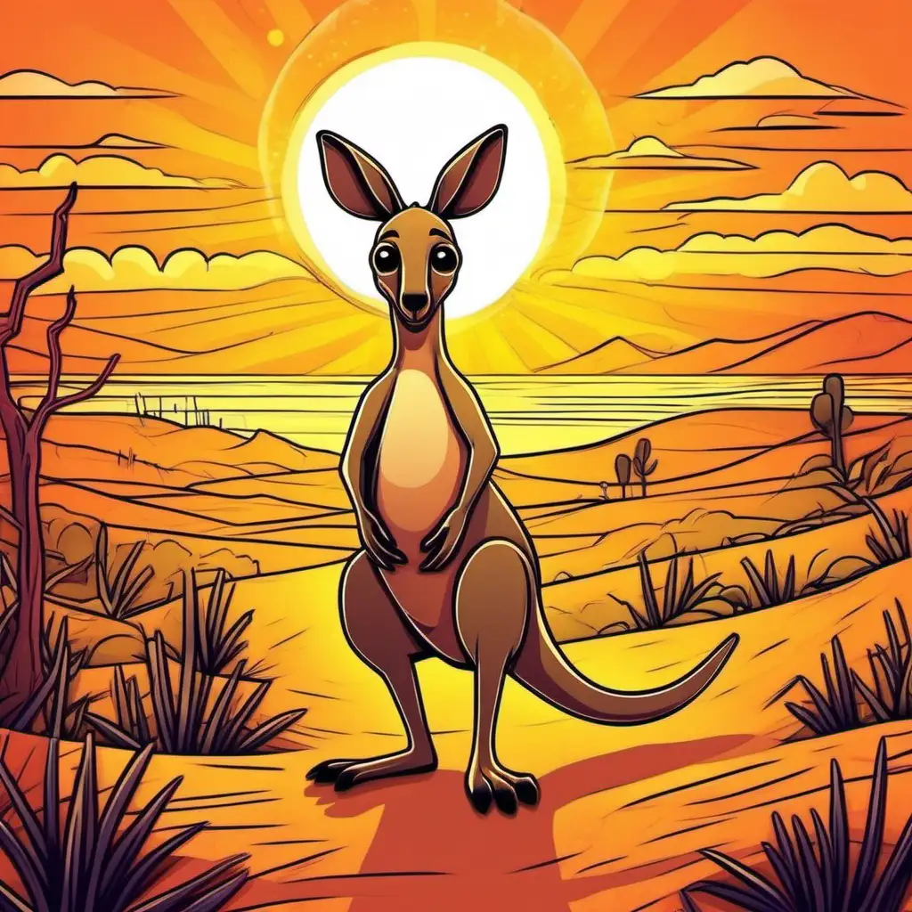 Joyful Kangaroo Silhouette Against Vivid Sunset Sky