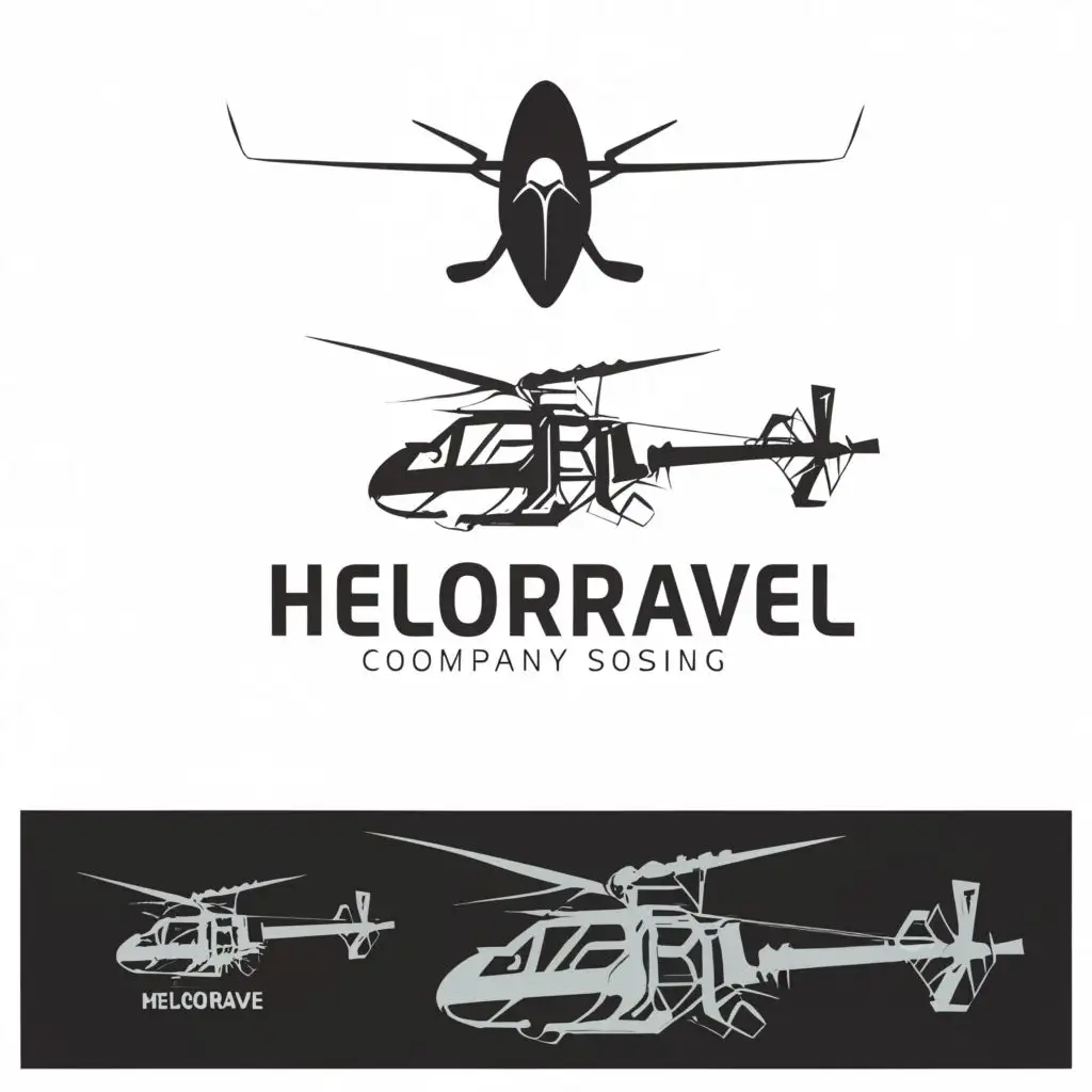 a logo design, with the text "Heloravel", main symbol: a blacked out top-down view of a helicopter,Moderate,be used in Travel industry, clear background the slogan should be enjoy the experience.
