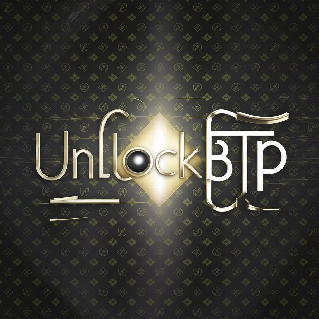 Luxury UnlockBTP Logo in Elegant Golden and Black with Monogram Pattern