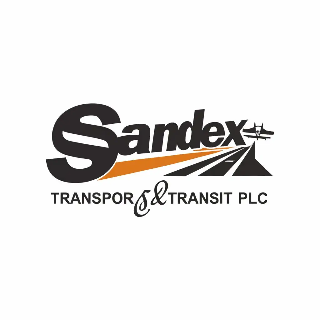 a logo design,with the text ""SANDEX"
Transport and Transit PLC
", main symbol:Road, Large Planes and Truck,Moderate,clear background