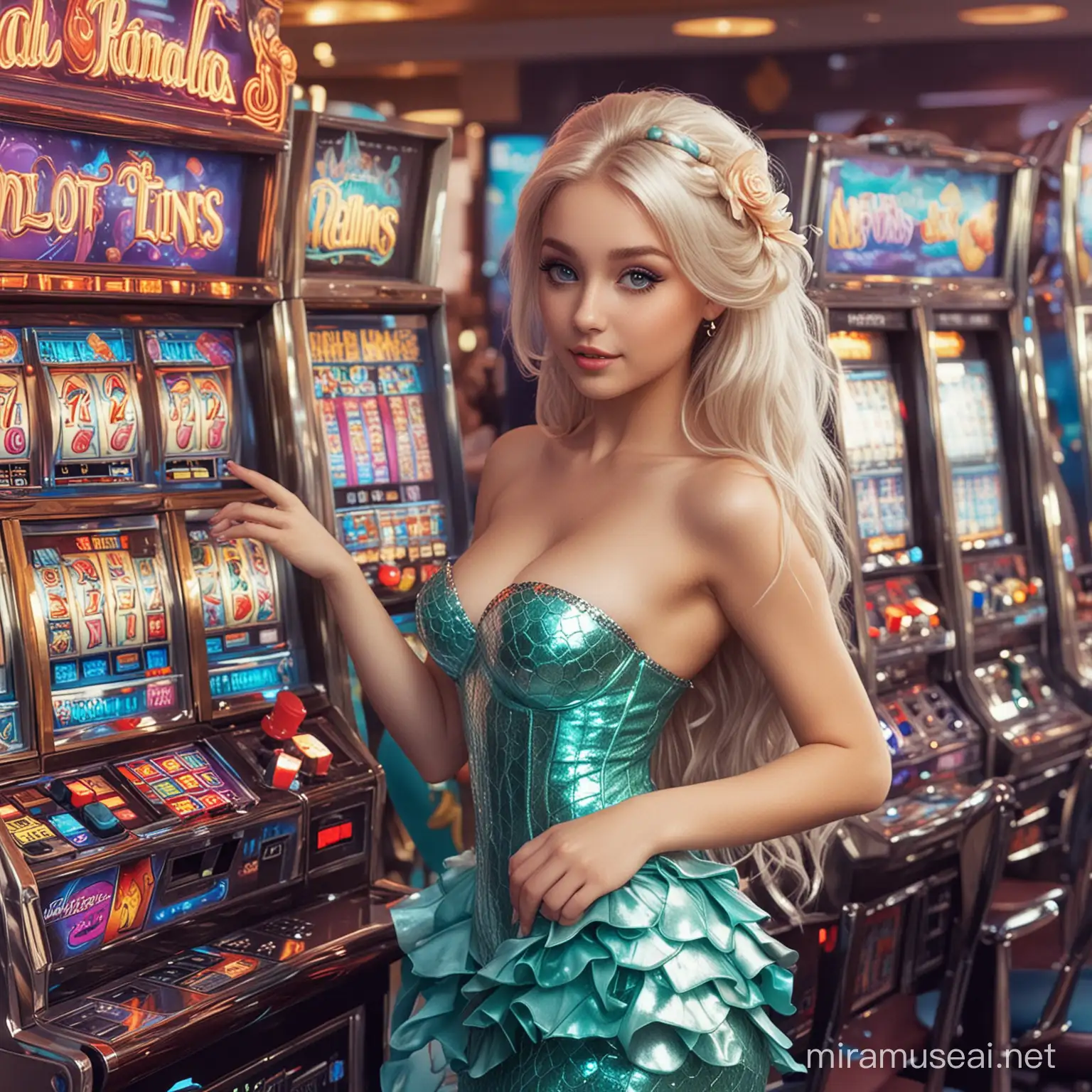 Enchanting Mermaids Surrounded by Glowing Slot Machines