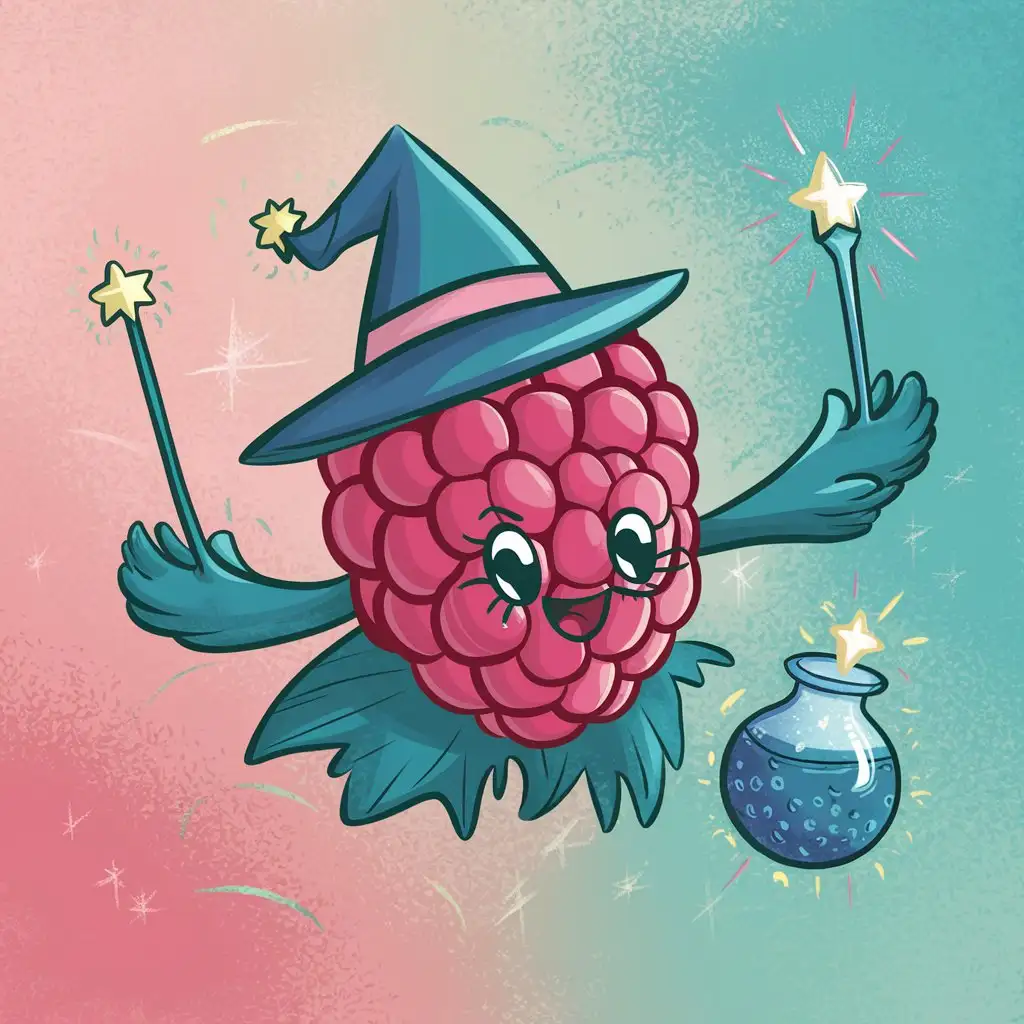 Простой векторный рисунок raspberry в качестве персонажа сказки пастельных тонов. Добавь волшебные детали, чтобы подчеркнуть волшебство напитка
