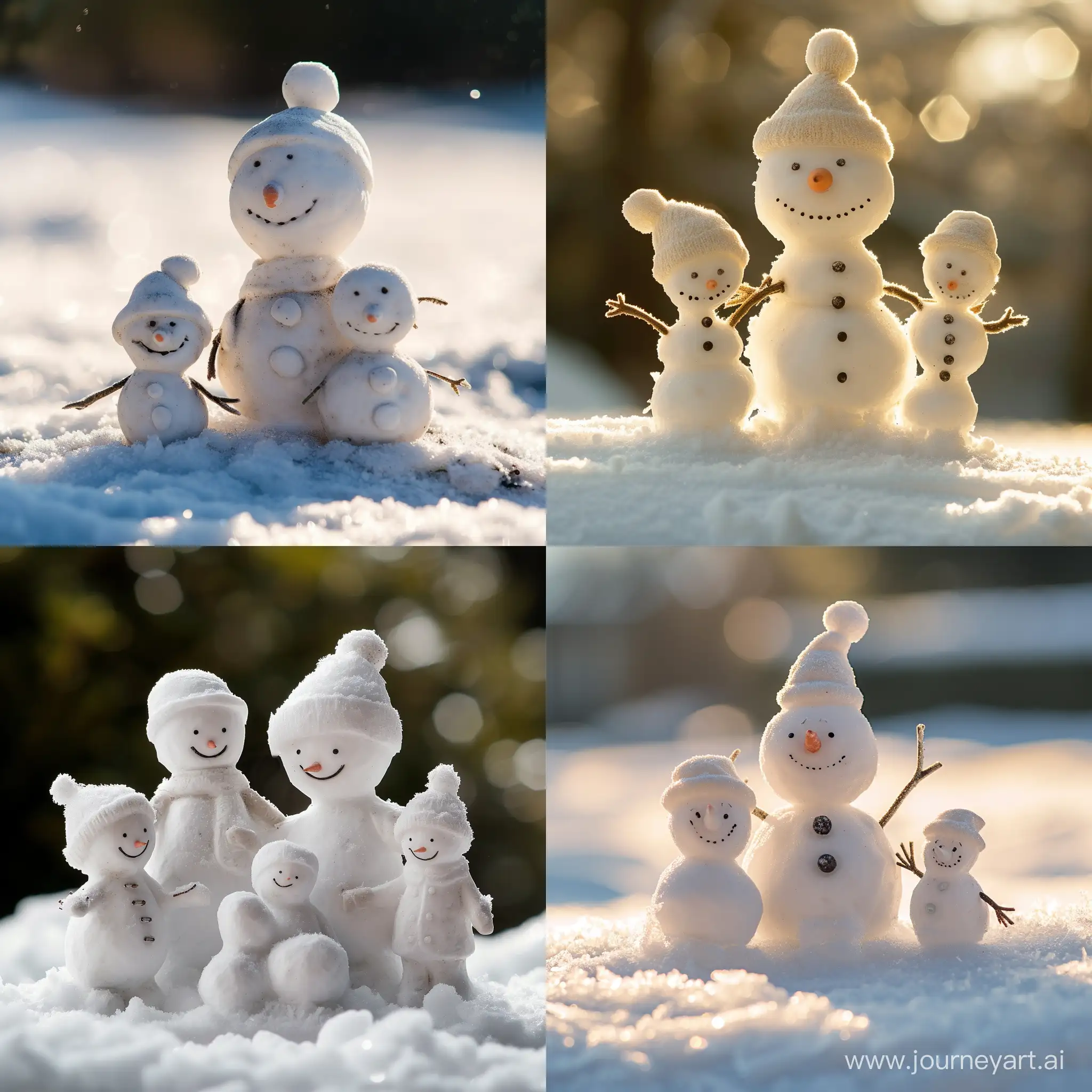 Снежная фигура олицетворяющая семью 