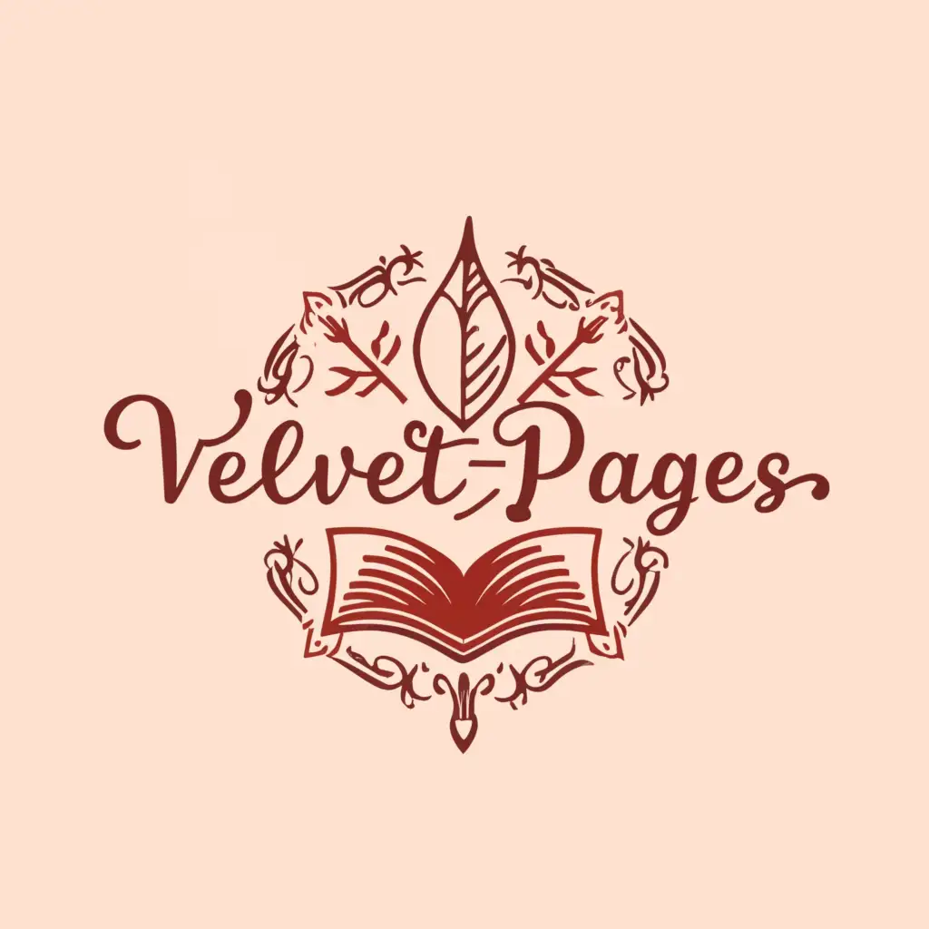 a logo design,with the text "Velvet-Pages", main symbol:Quil, Ink, Notbook, modern, romance red, sunset red, transparent background with tag line a sensuous literary haven (do not make spelling mistakes),complex,clear background
