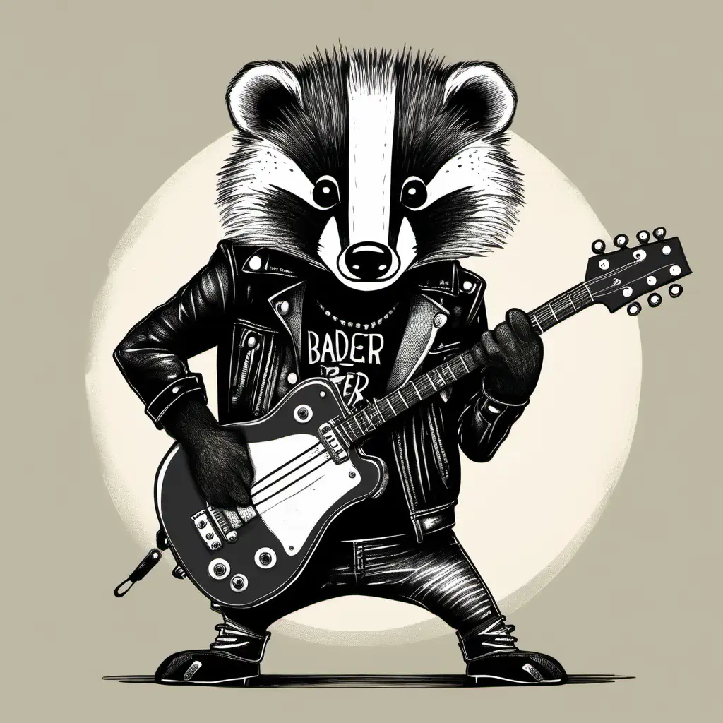 hand drawn badger is a punk rocker