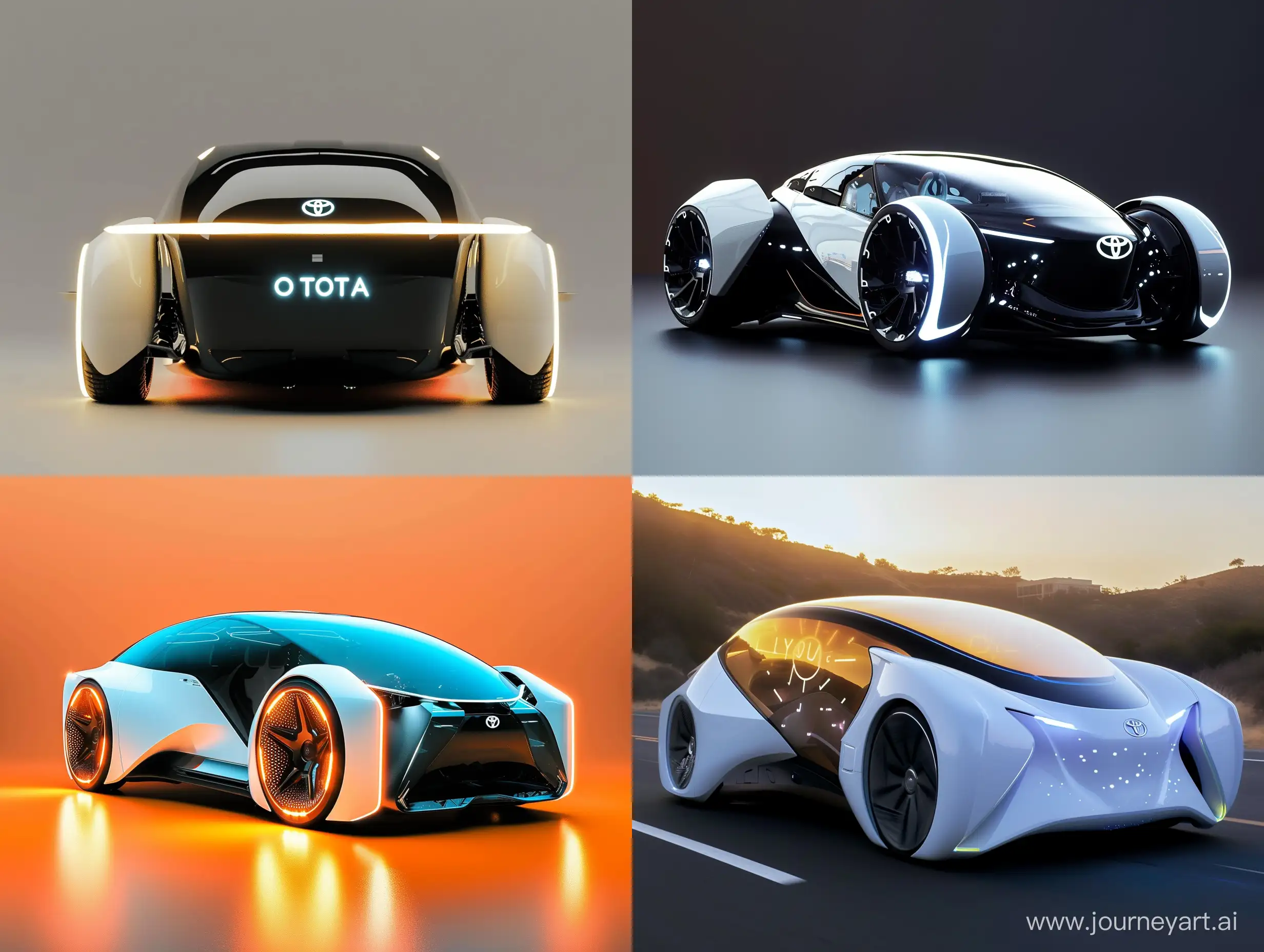 phone photo of a futuristic electric toyota car, style raw --v 6 --ar 4:3 --no 23636