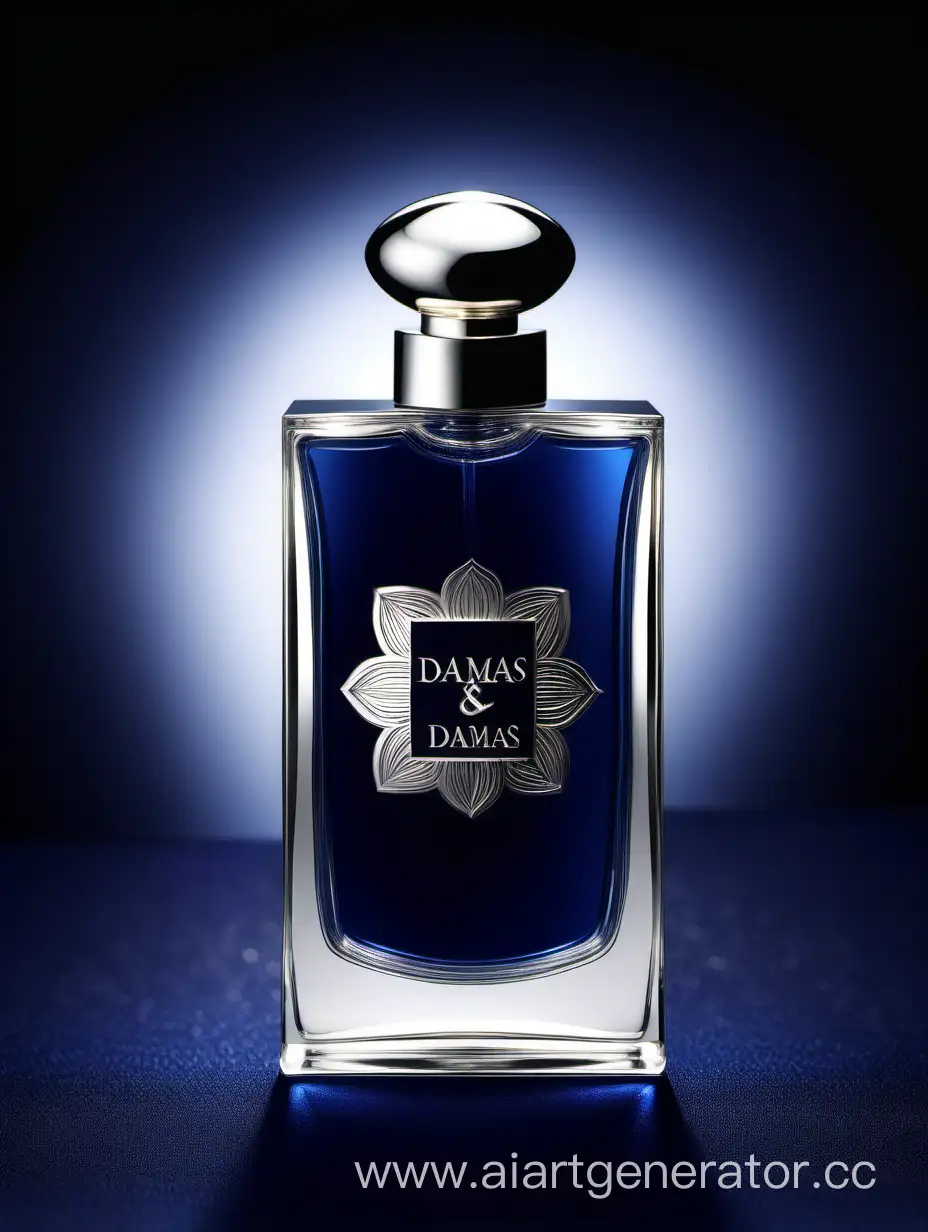 Luxurious-Silver-and-Dark-Matt-Blue-Perfume-with-3D-Details-on-Black-Background
