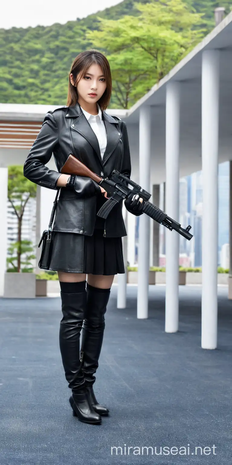 Asian Teenage Female Assassin in Dramatic HighRise Office Shootout