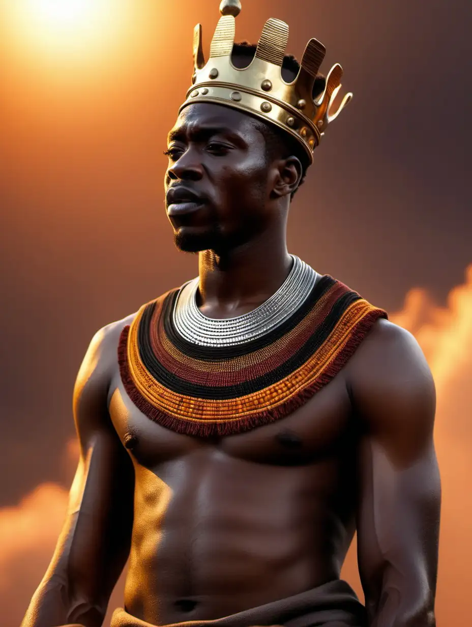 Visualize a powerful scene: Black man who is a KING OF AFRICA, WARM image.HD, 8K