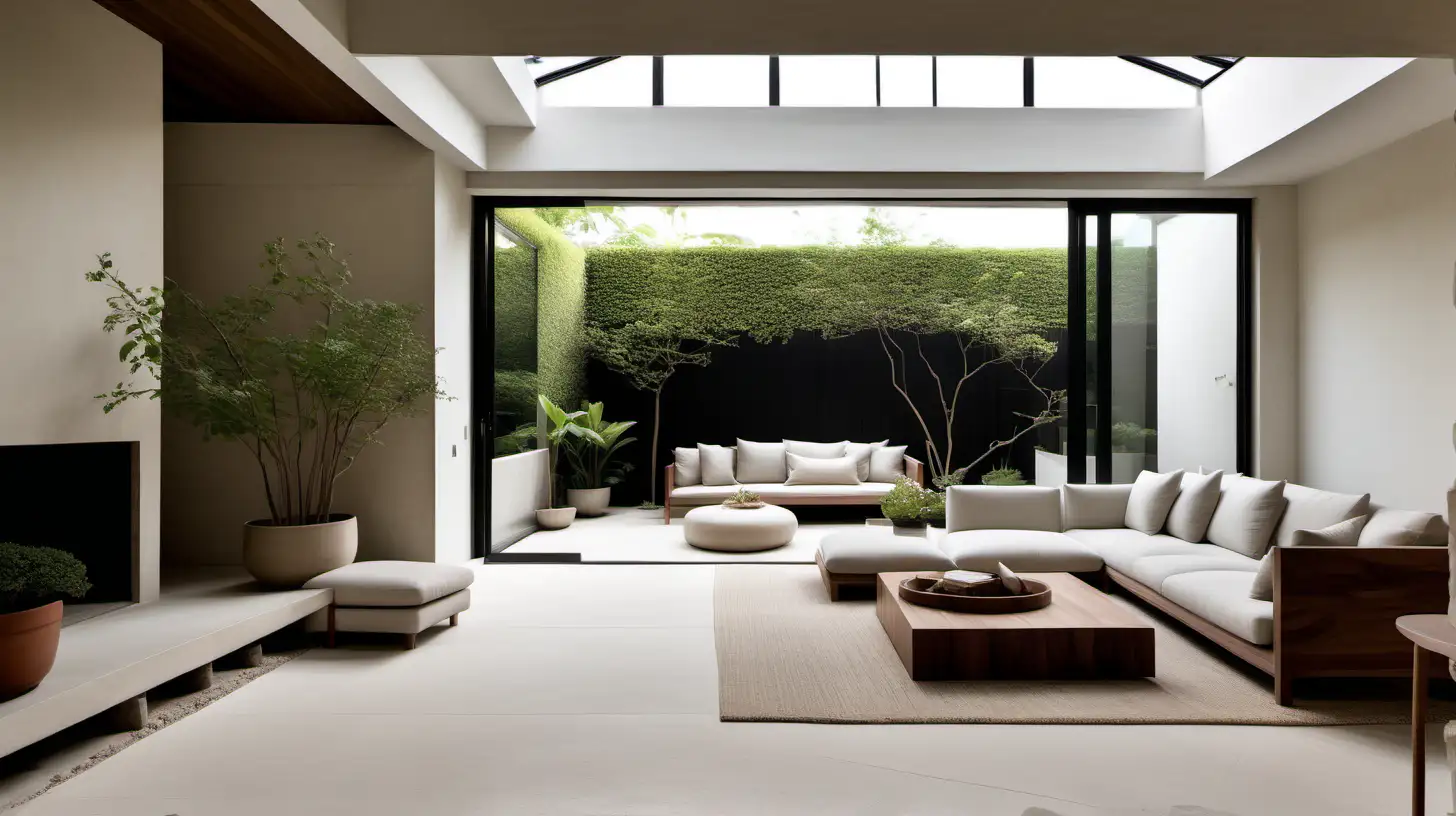 Minimalist Organic Japandi Living Room with IndoorOutdoor Garden