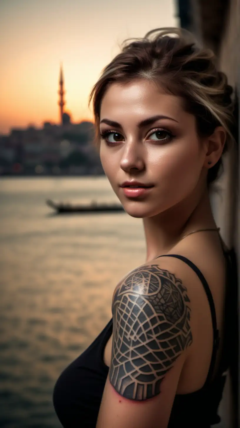 Istanbul Tattoo Model Portrait Dreamlike Realism in Soft Light