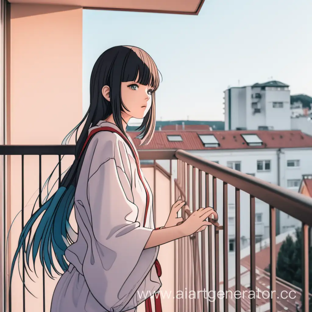 Девушка в аниме стиле на балконе