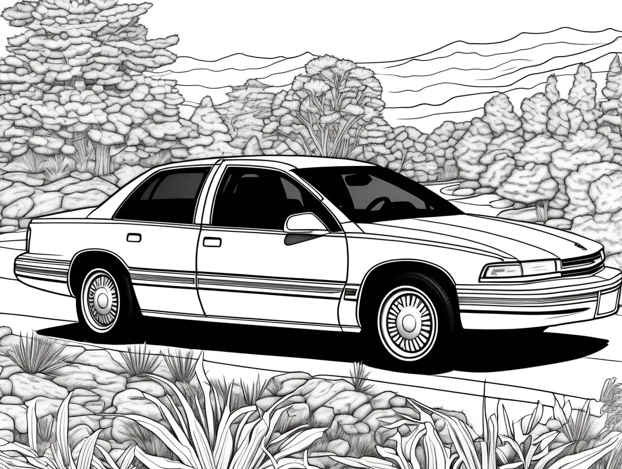 coloring page for adults, 1994 Chevrolet Impala SS, high detail, no shade
