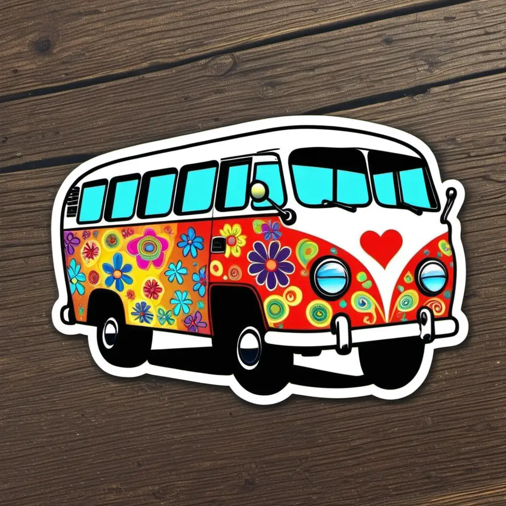 Hippie Love Bus Sticker Groovy 60s and 70s Trendy Bright Fun