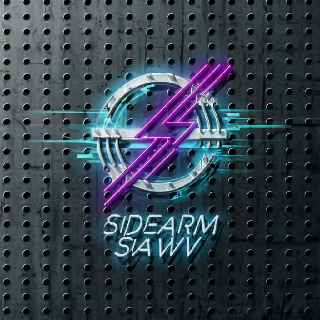 a logo design,with the text "Sidearm Savvy", main symbol:SS, smoke, metal, futuristic, minimalistic, neon, pistols, correct spelling, cyberpunk,Moderate,clear background