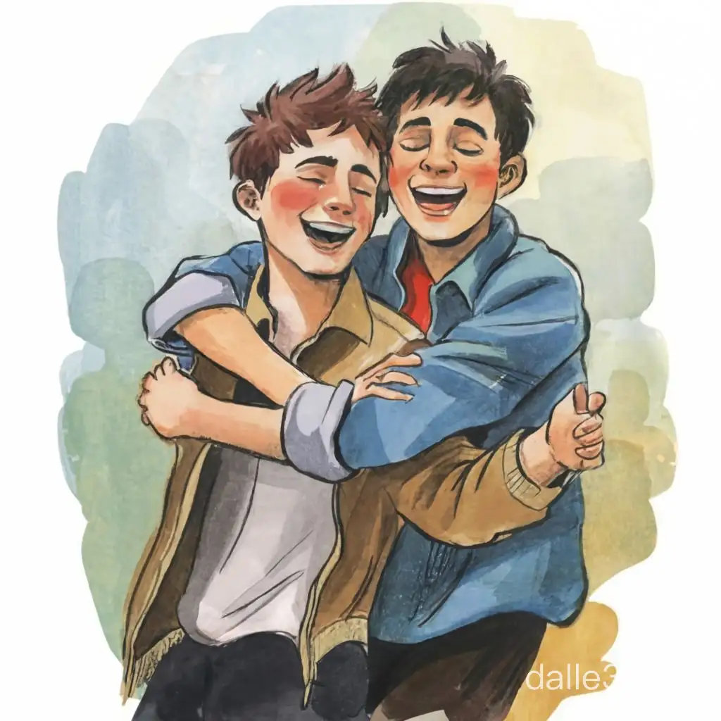 Joyful Childhood Friendship Embraced in Watercolor Sketch Style | Dalle3 AI