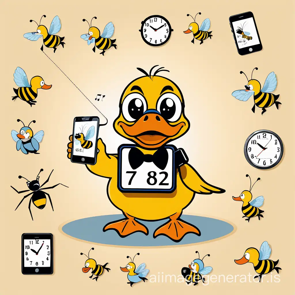 phone with numbers, a duck, a bee and a spider, Wall Clock dail