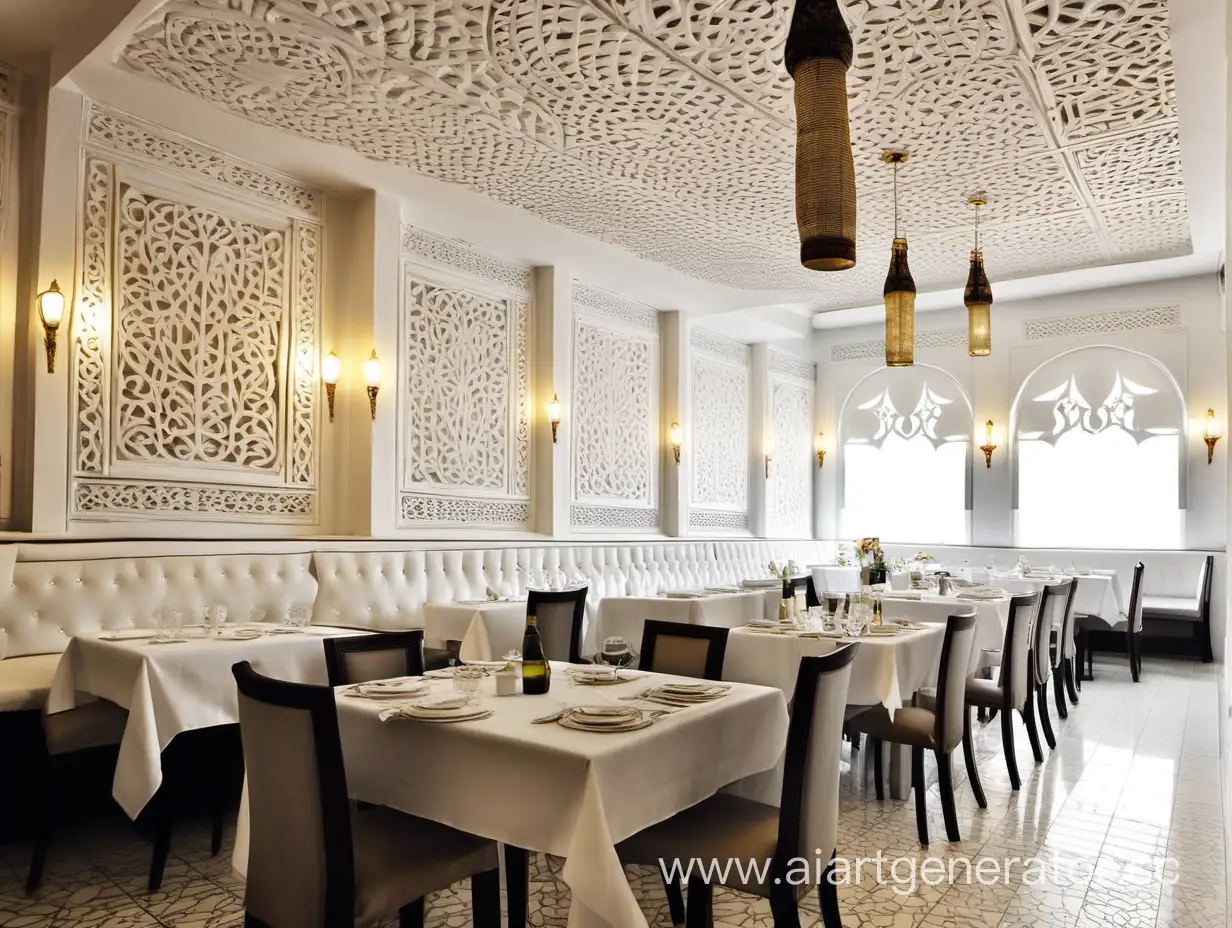 интерьер в белых цветах ресторана в восточном турецком стиле
