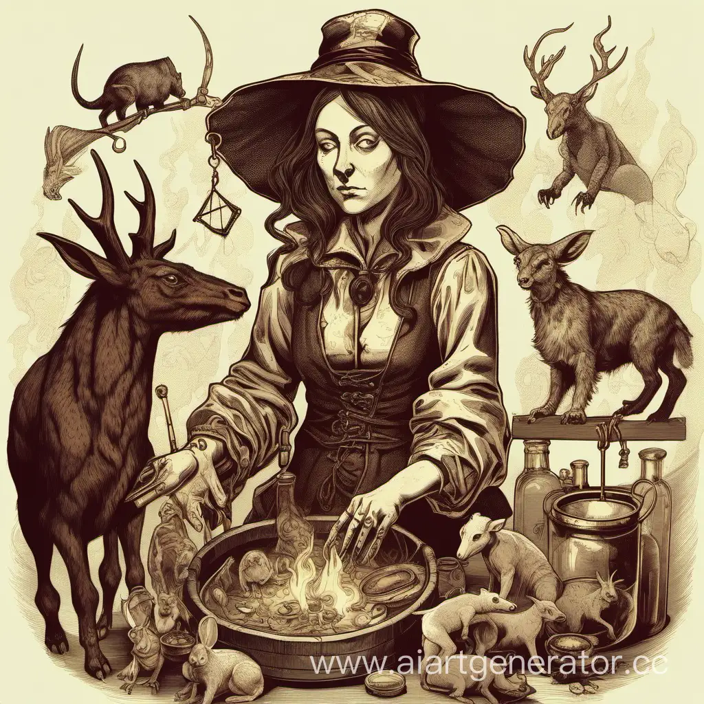 Scarred-Woman-Alchemist-Navigating-Animal-Realms