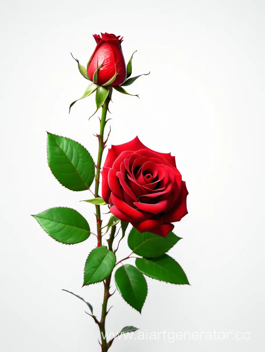Vibrant-4K-HD-Red-Rose-with-Lush-Green-Leaves-on-White-Background