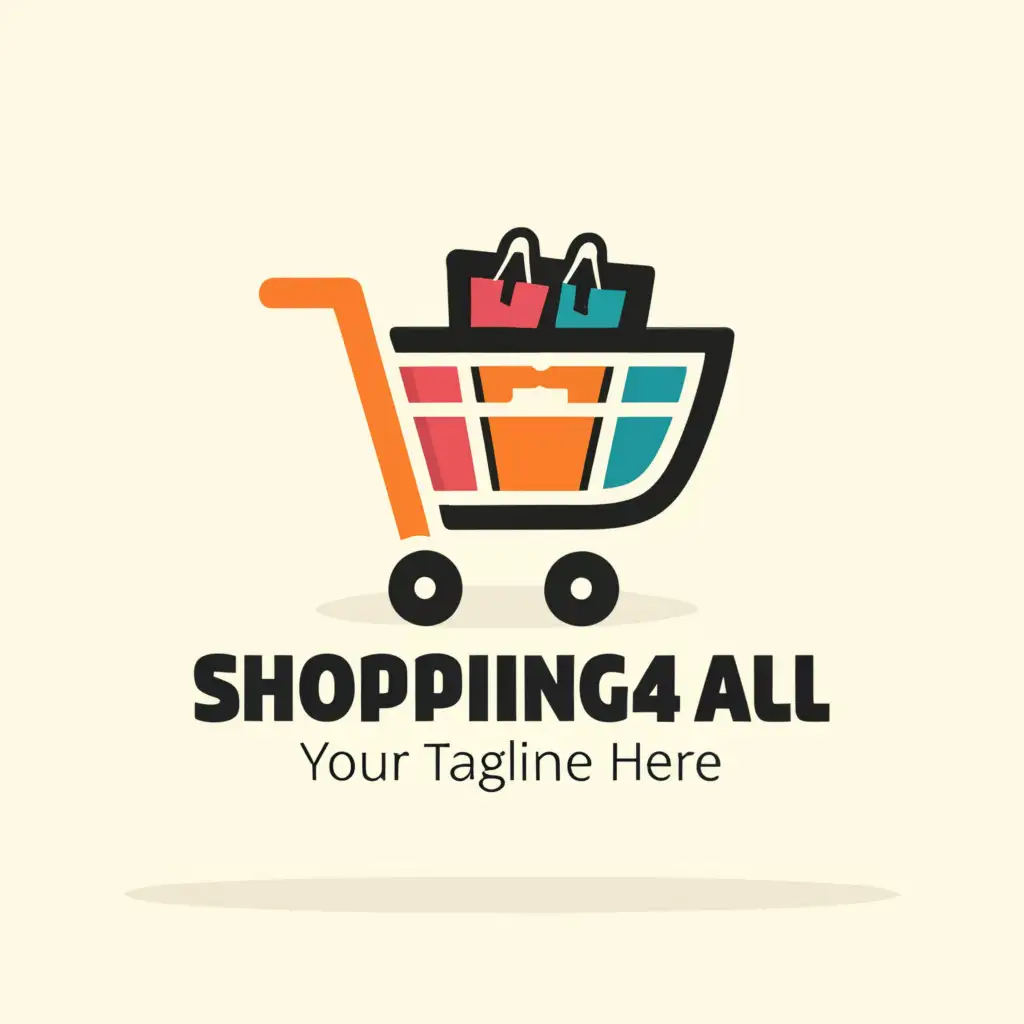 a logo design, with the text 'Shopping 4 All', main symbol: Shopping Cart, Moderate, be used in Retail industry, clear background, add some clothes in cart