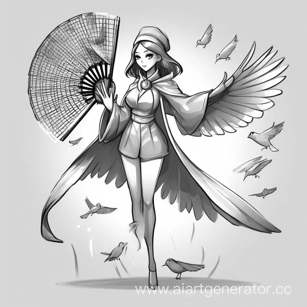 Enchanting-Woman-Summoning-Birds-with-Magical-Fan