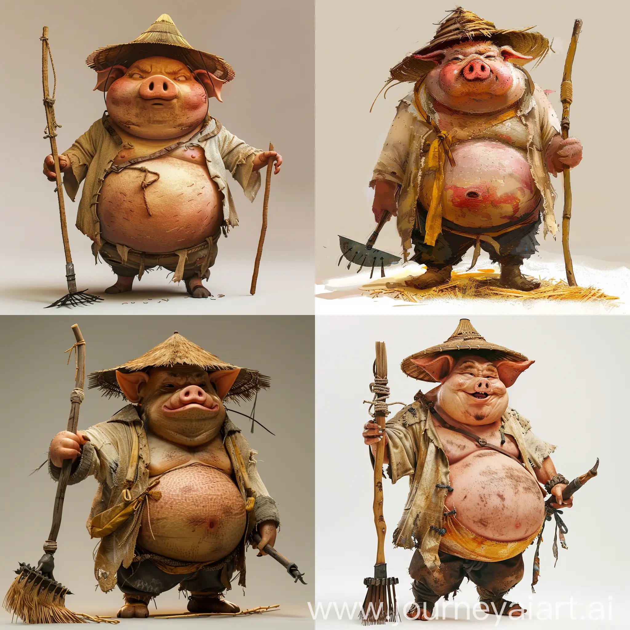 Whimsical-Piglike-Creature-in-Traditional-Chinese-Attire-with-Playful-Demeanor
