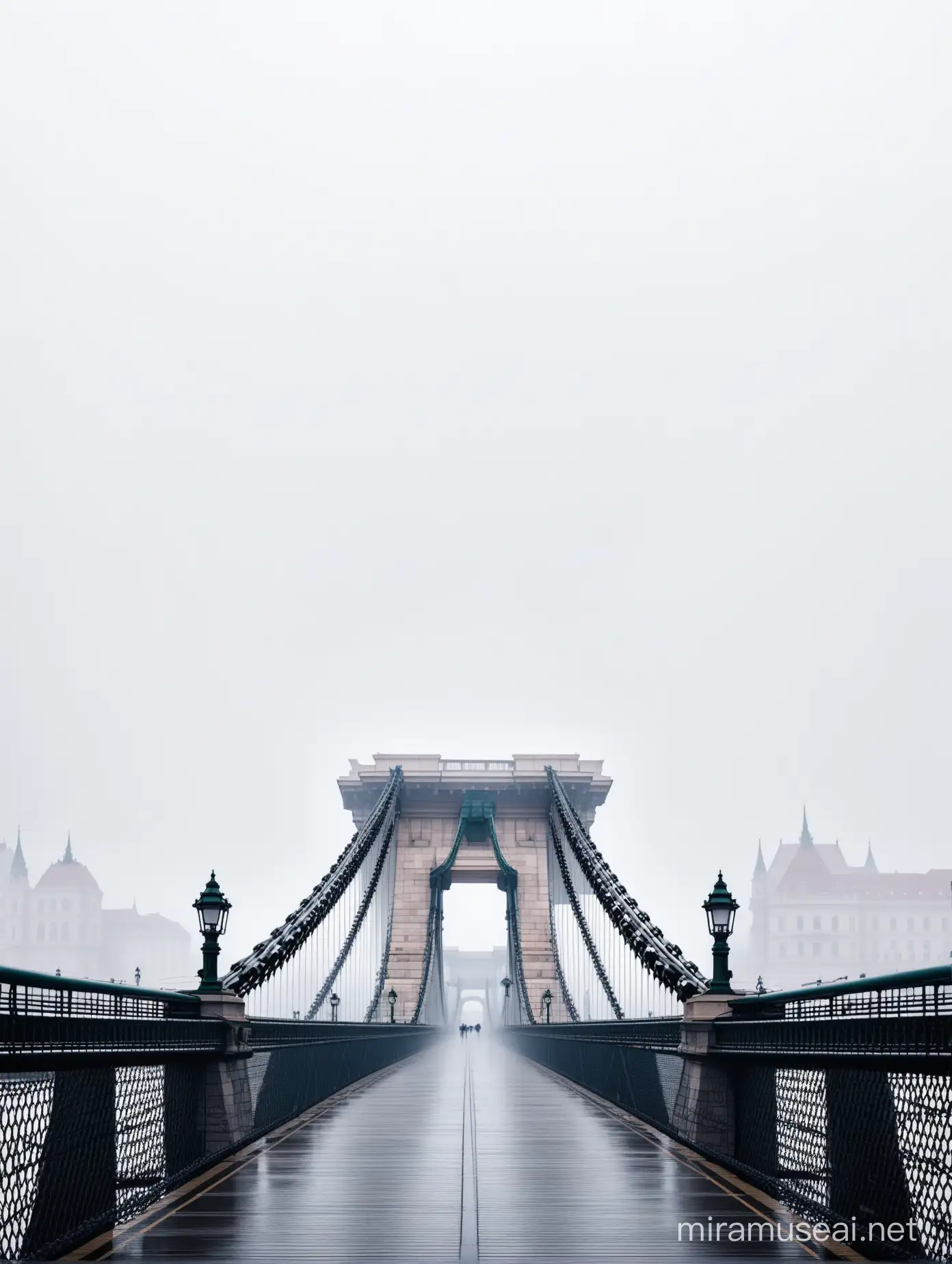 Mystical Foggy Chain Bridge in Budapest