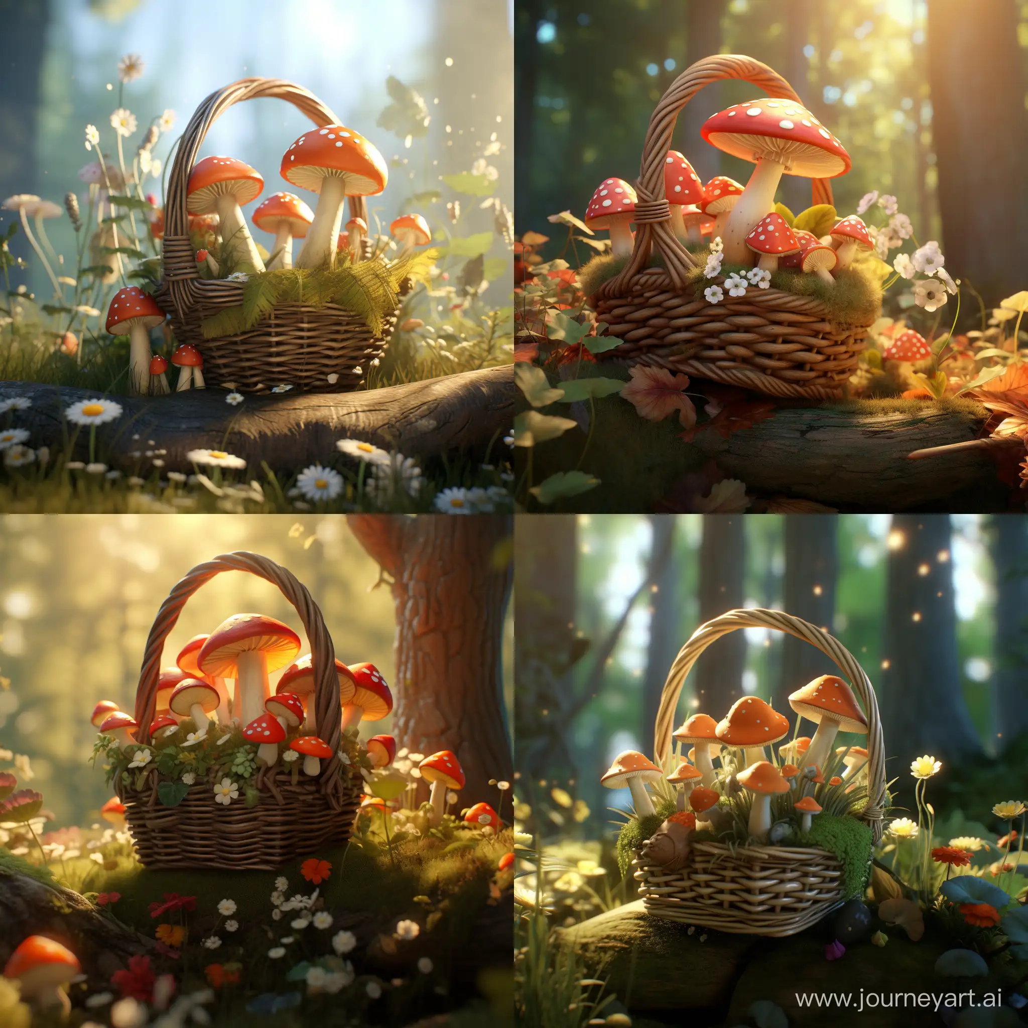 A basket of mushrooms :: 3d animation 