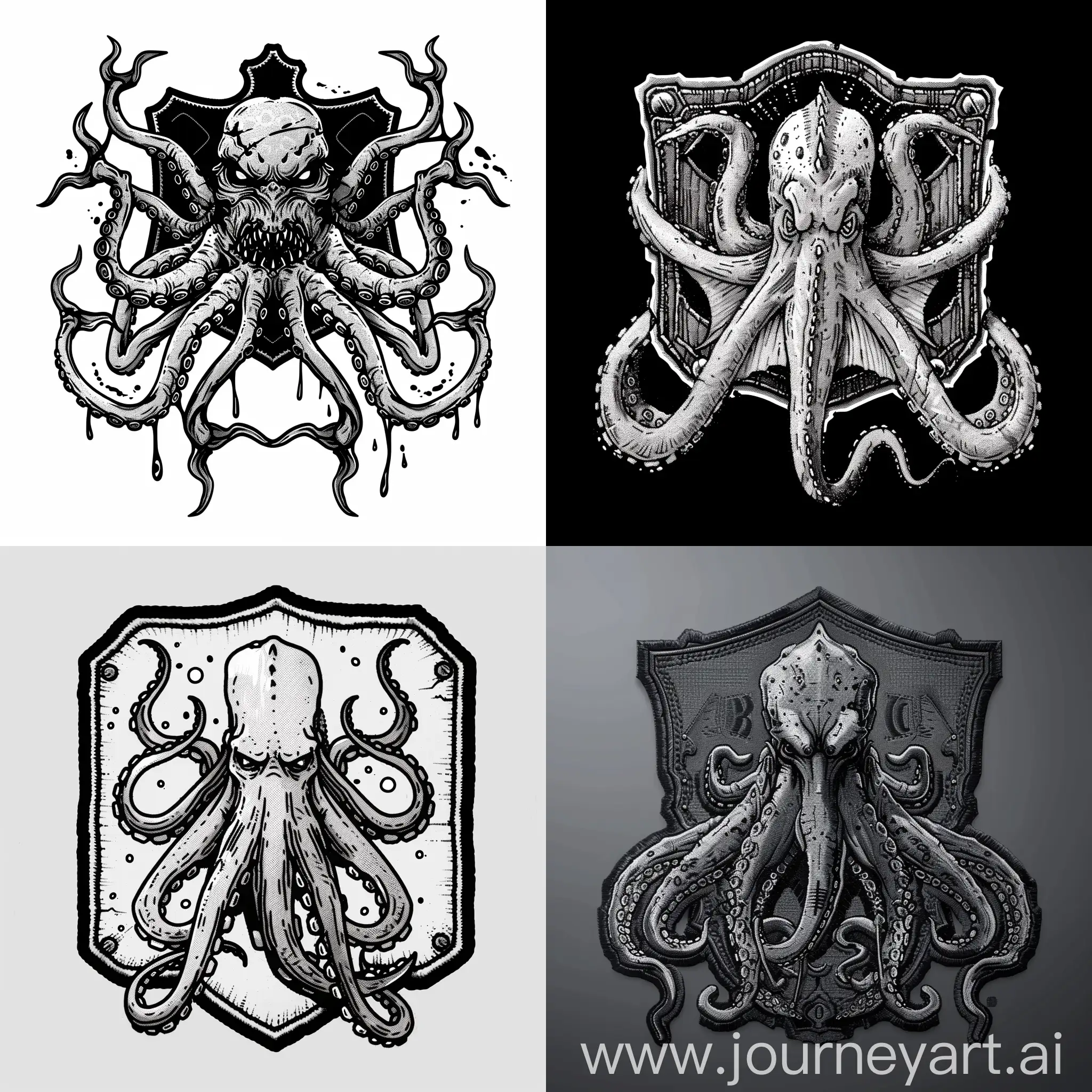 kraken, simple lineart, military, patch, monochroma, no background, 