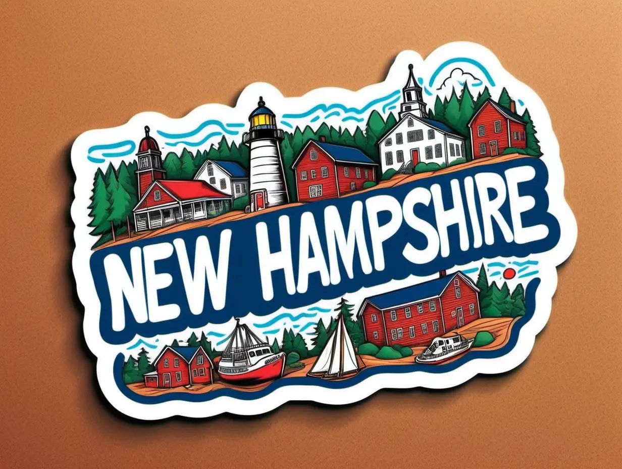 Cheerful New Hampshire Names Sticker Naive Art Style Vector Illustration on White Background