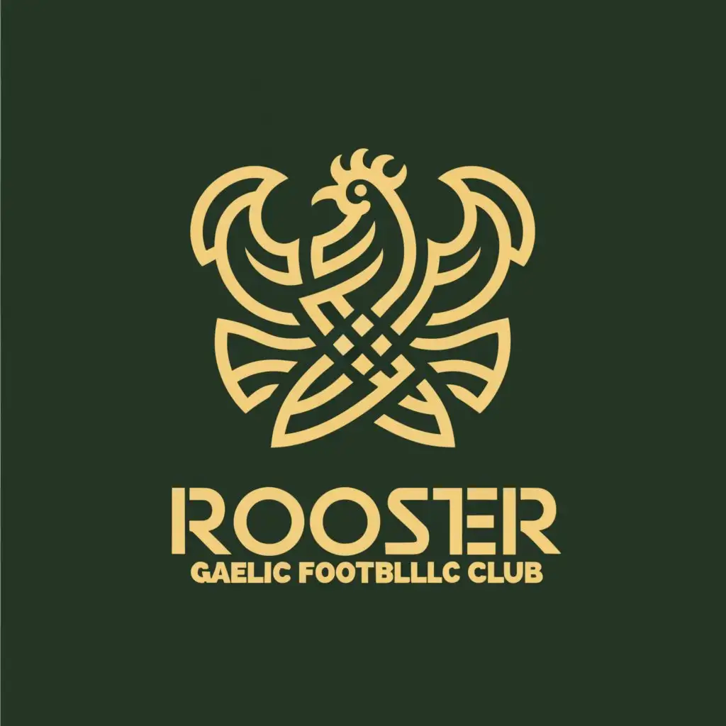 a logo design,with the text "Rooster Gaelic Football Club China", main symbol:chicken and celtic cross and Chinese temple,Minimalistic,be used in Sports Fitness industry,clear background