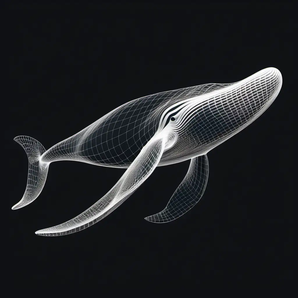 Elegant 3D Vector Wireframe Whale Tail in Striking Black White