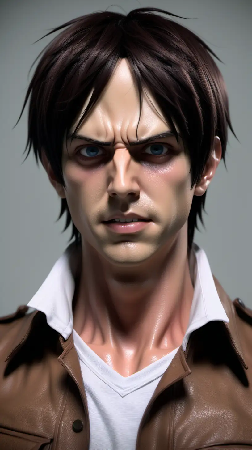 Eren Yeager as a real person, photo-realistic, hyper-realistic