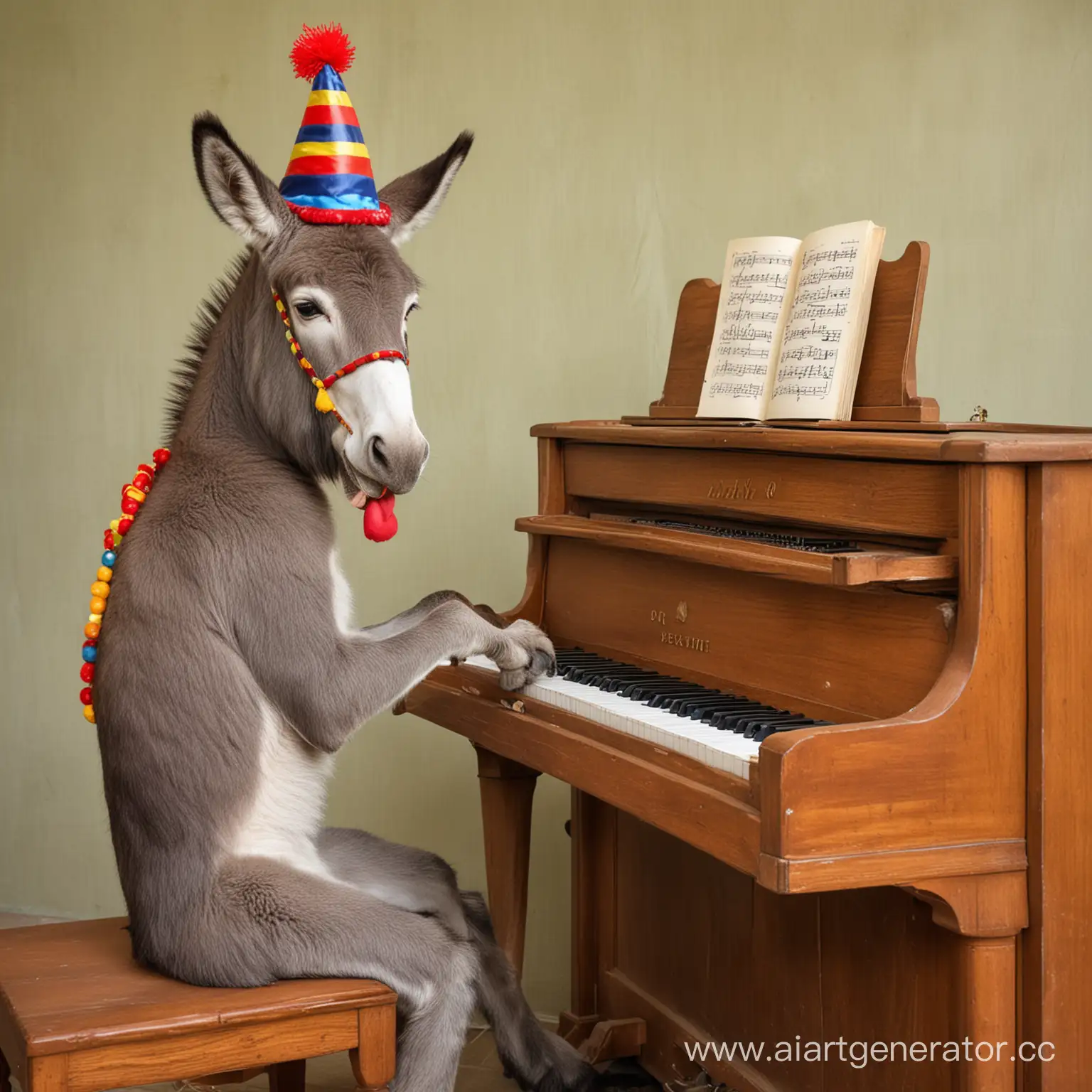 Donkey-Playing-Piano-with-Clown-Hat