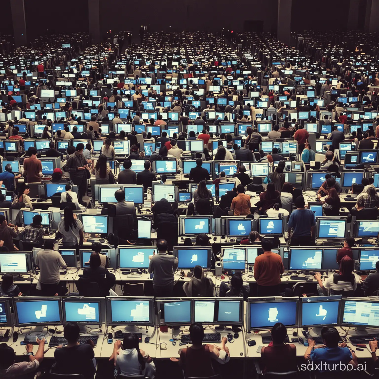muchas personas utilizando un ordenador
