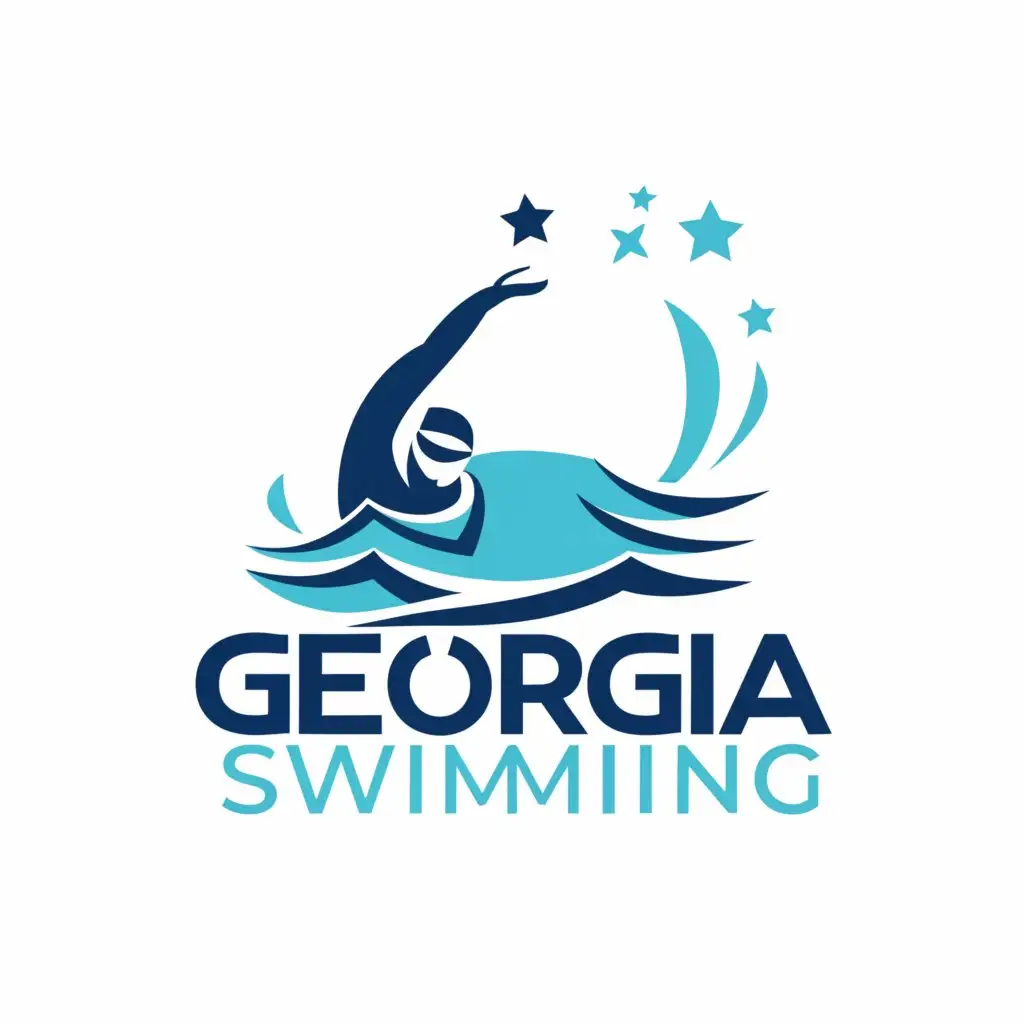 a logo design,with the text "Georgia Swimming", main symbol:swimming pool, swim, water, star, dive, swim cap.,Moderate,be used in Sports Fitness industry,clear background