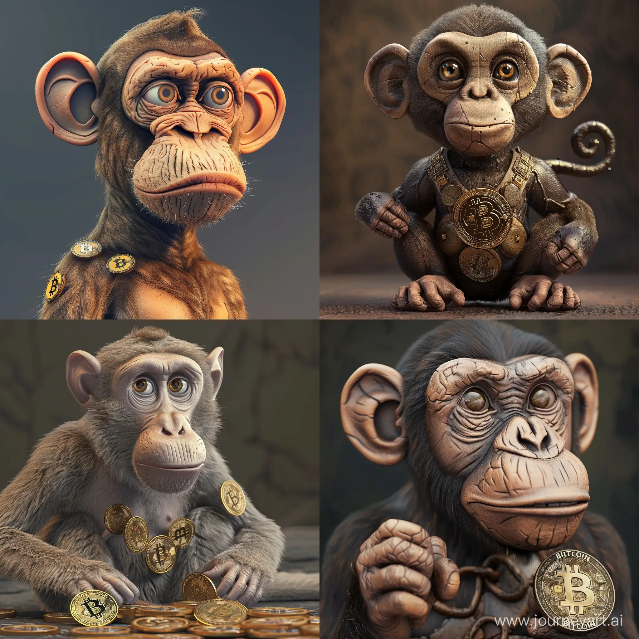 обезьяна, 3д, крутая обезьяна с биткоинам, рисовка.