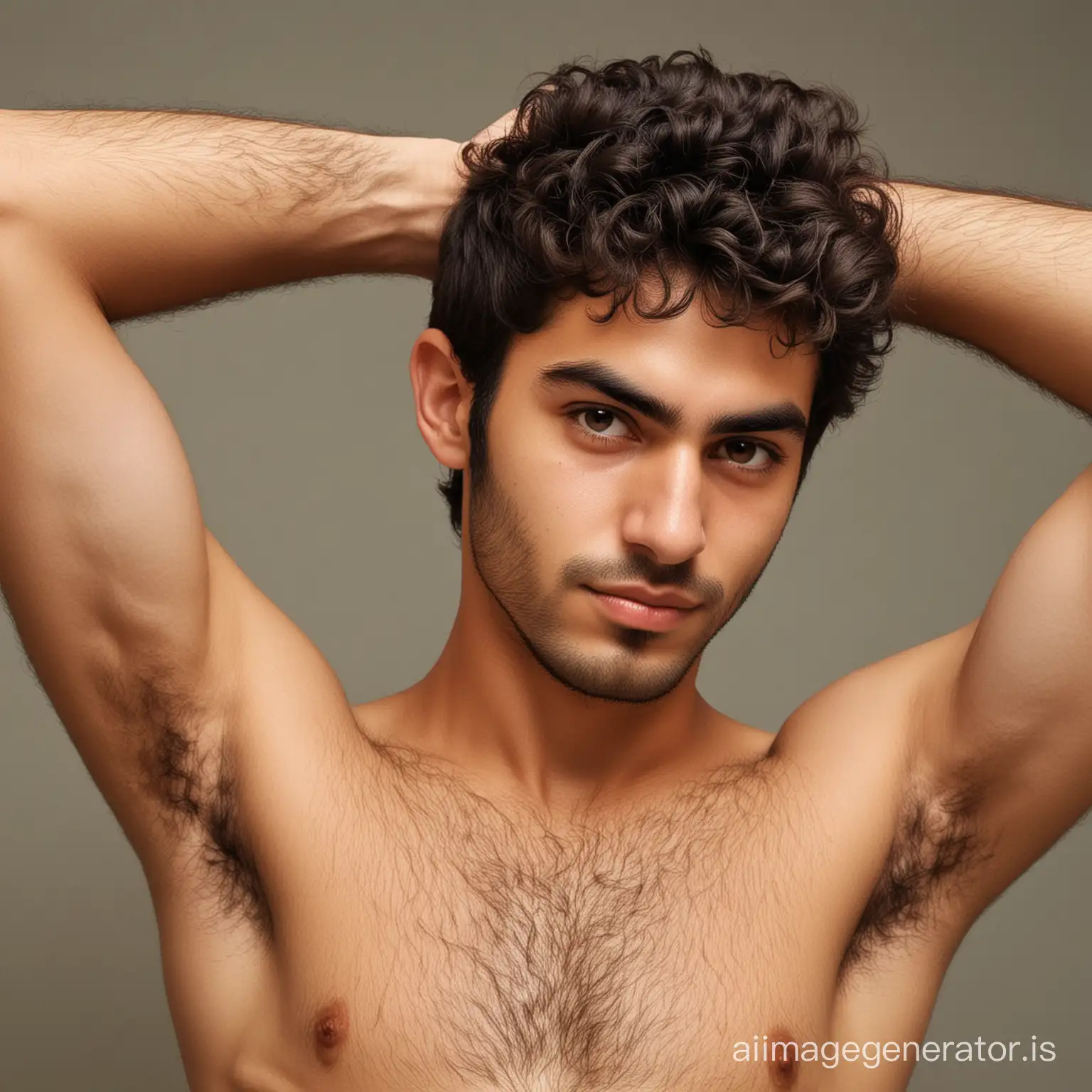 A nude young Iranian man with hairy armpits
