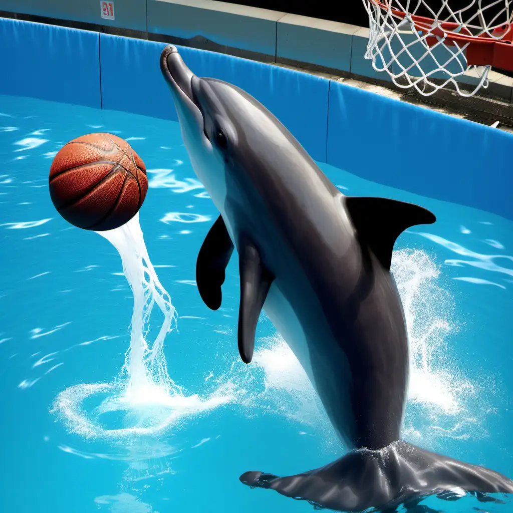 Talented Porpoise Slam Dunking a Basketball with Aquatic Flair
