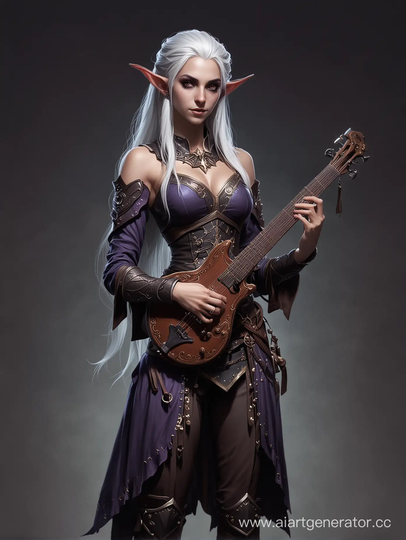 Mysterious-Dark-Elf-Bard-Playing-Enchanting-Melodies-in-a-Forest-Clearing