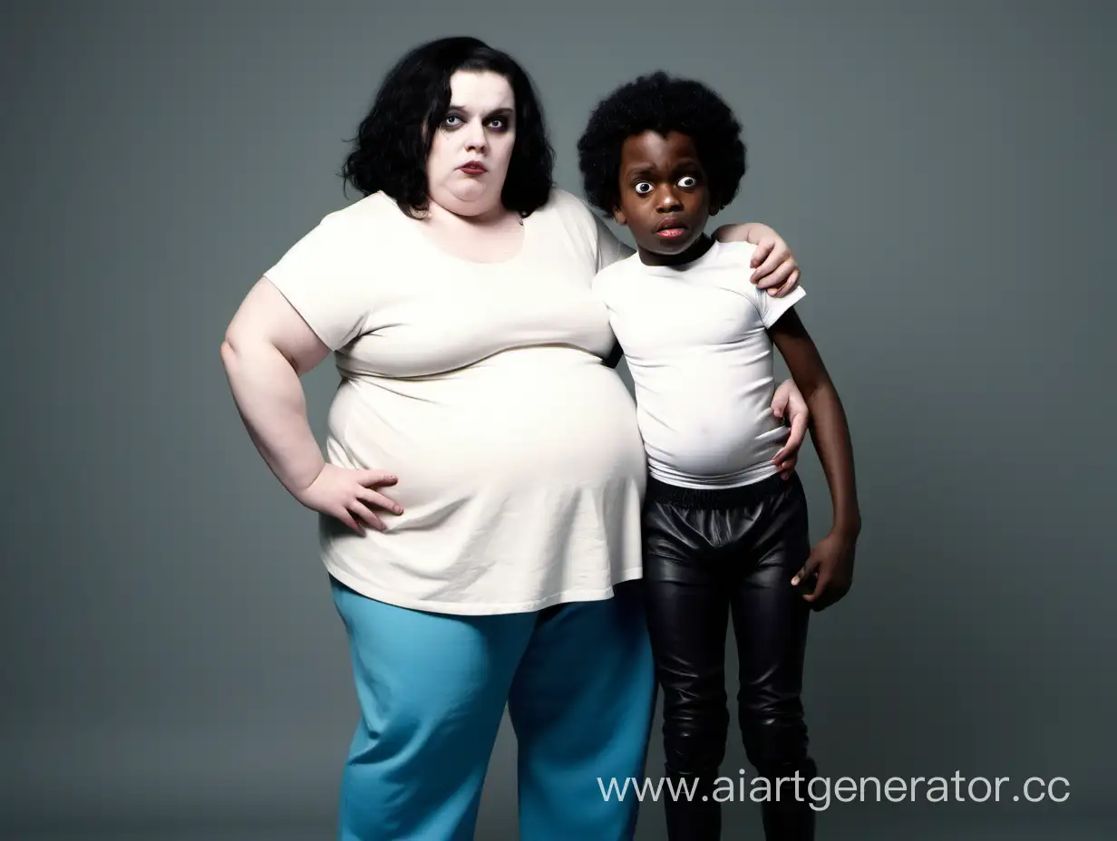 ugly fat white single mom  clothed with a black ugly child