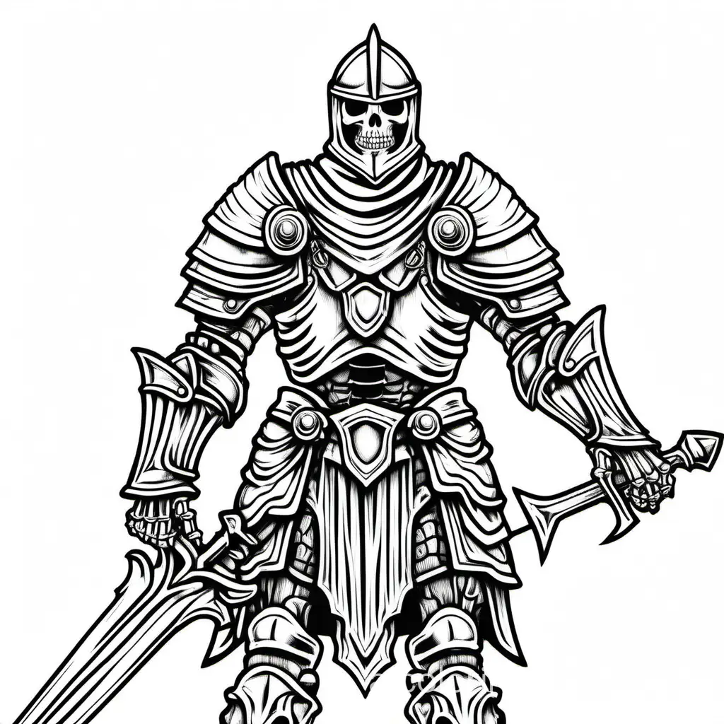 Armored-Skeleton-Knight-Coloring-Page-for-Kids-Simple-Black-and-White-Line-Art-on-White-Background