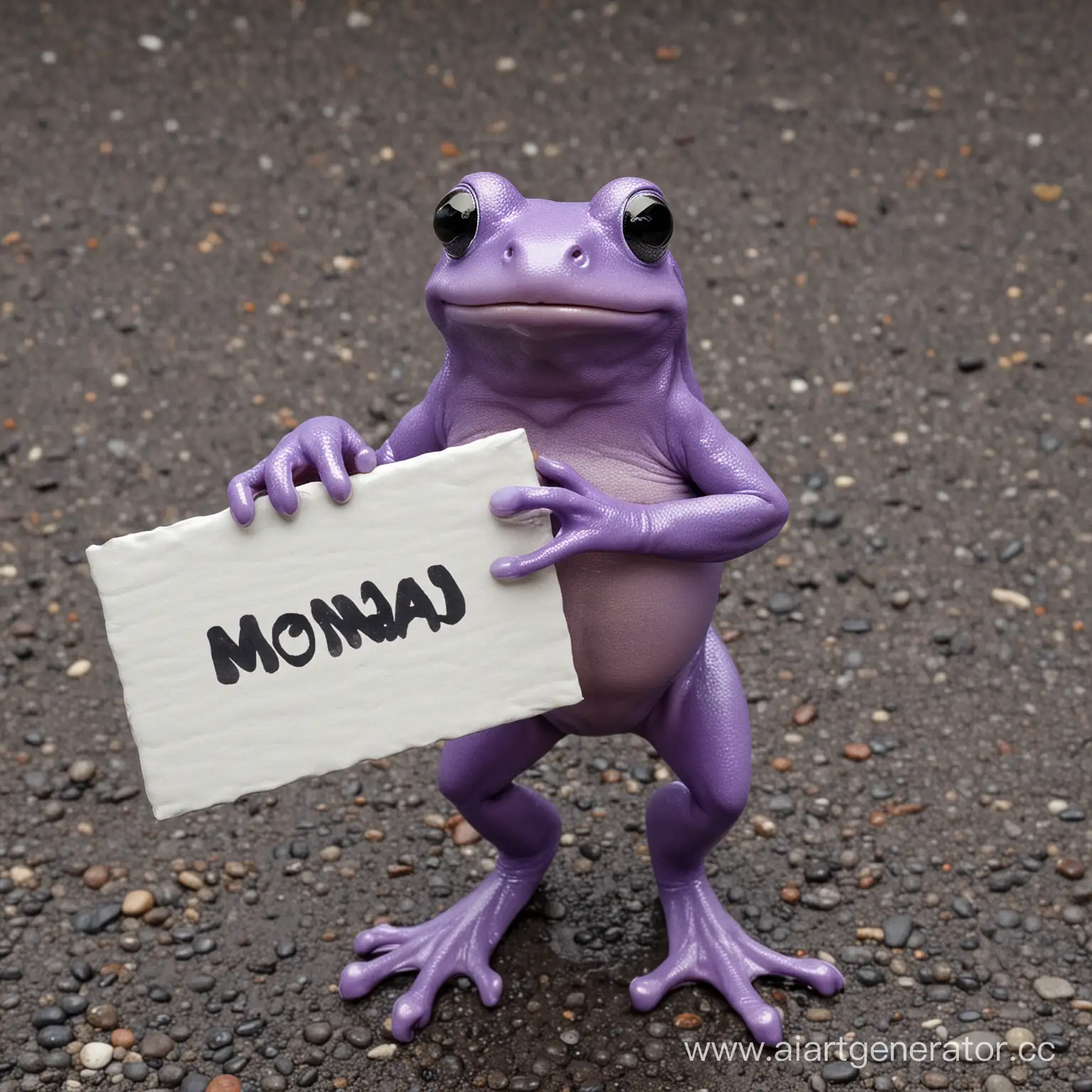 purple frog holding a sign "MONAD"
 "MONAD"
 "MONAD"
