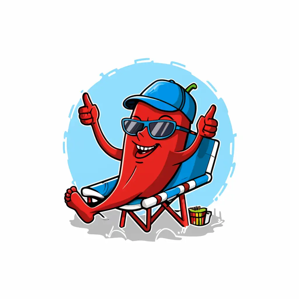 a logo design,with the text "Yeah Buddy", main symbol:a chili wearing a baseball hat and sunglasses in a lawn chair with thumbs up,Moderate,clear background