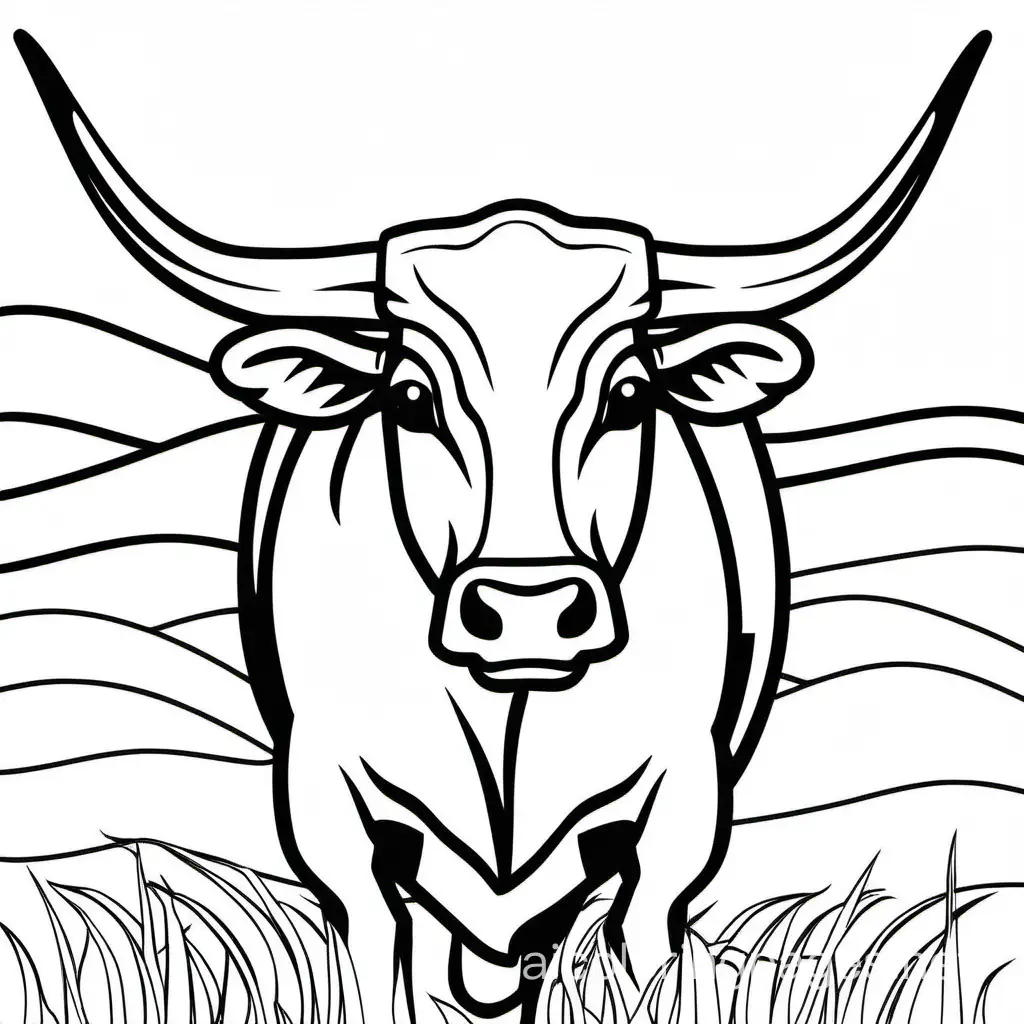 The longhorn, Coloring Page, black and white, line art, white background, Simplicity, Ample White Space. The background of the coloring page is plain white to make it easy for young children to color within the lines. The outlines of all the subjects are easy to distinguish, making it simple for kids to color without too much difficulty