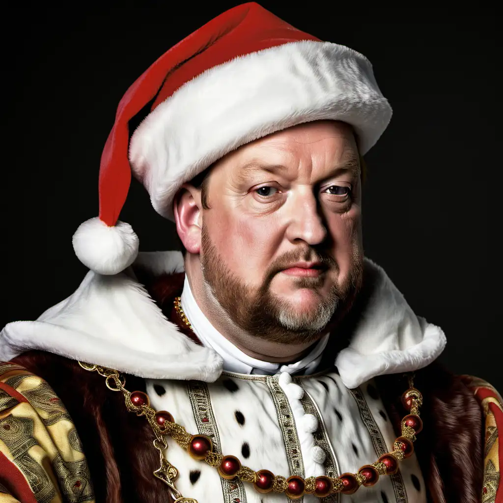 Regal Festive Portrait King Henry VIII in a Santa Hat