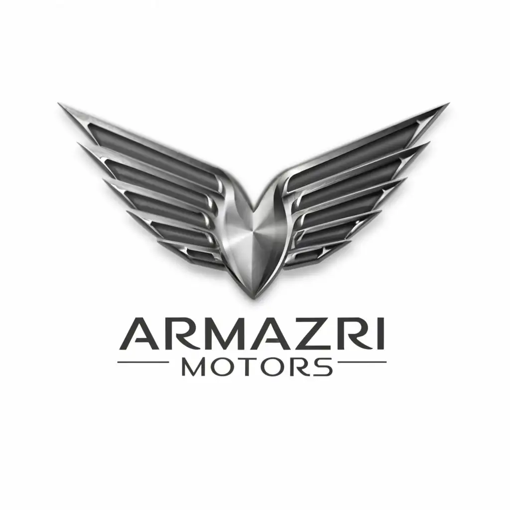 a logo design,with the text "ARMAZRI MOTORS", main symbol:metal wings locus, heavy duty, wind, air, "A",Moderate,be used in Internet industry,clear background