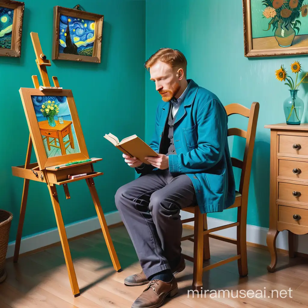 Van Gogh Reading in His Room with Easel